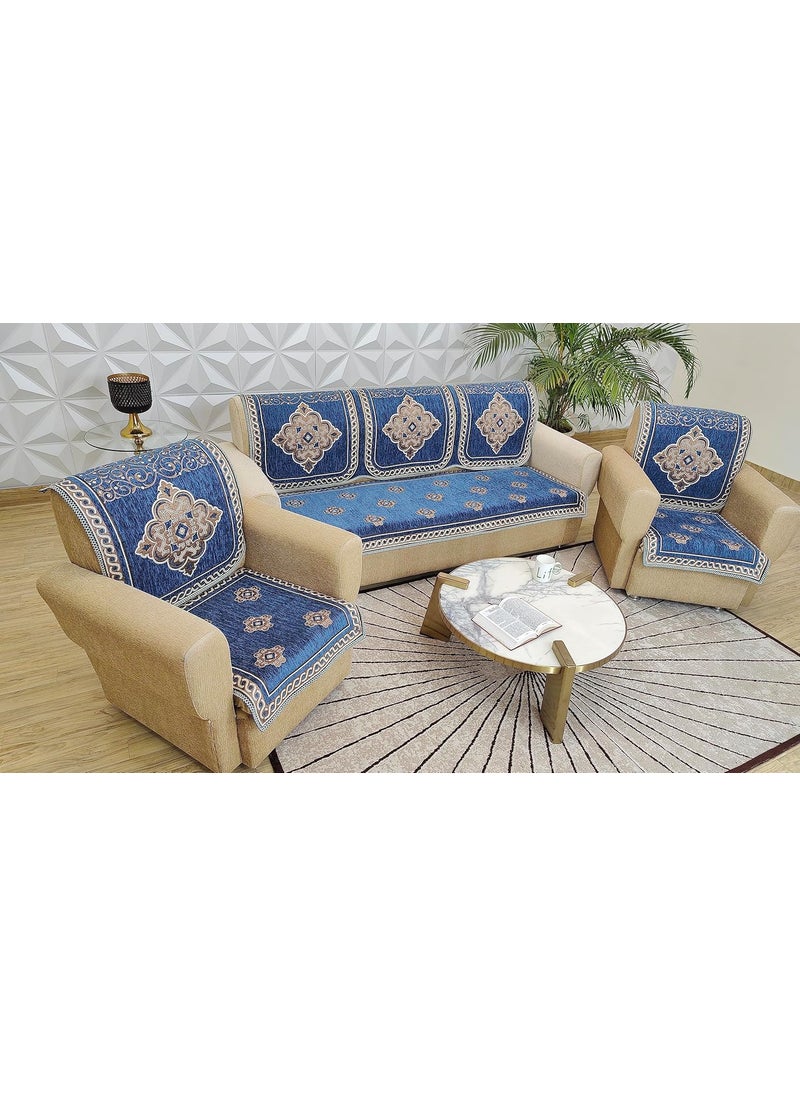 KREEVA KREEVA Velvet Chenille Sofa Cover for 5 Seater 311 Sofa Shield Blue_1 6 Piece Set Sofa Slipcovers  - Image 4