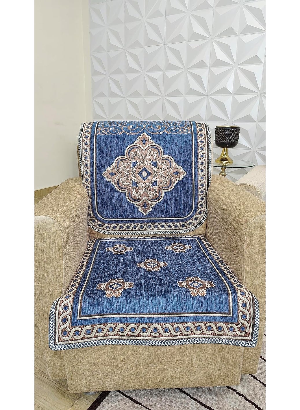 KREEVA KREEVA Velvet Chenille Sofa Cover for 5 Seater 311 Sofa Shield Blue_1 6 Piece Set Sofa Slipcovers  - Image 1