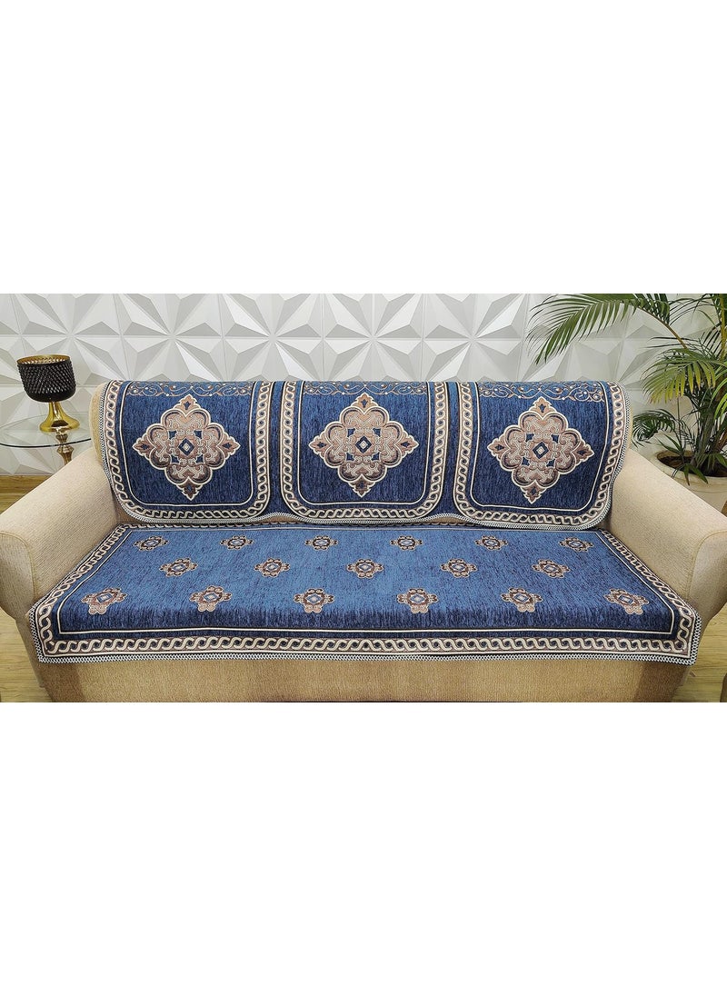KREEVA KREEVA Velvet Chenille Sofa Cover for 5 Seater 311 Sofa Shield Blue_1 6 Piece Set Sofa Slipcovers  - Image 3
