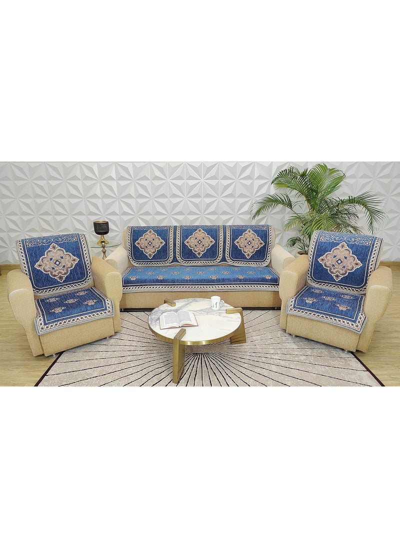 KREEVA KREEVA Velvet Chenille Sofa Cover for 5 Seater 311 Sofa Shield Blue_1 6 Piece Set Sofa Slipcovers  - Image 2