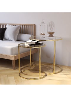 RIGID Steel Nesting Tables set of 2 with Glass Top Gold 58x58x58cm  - Image 1