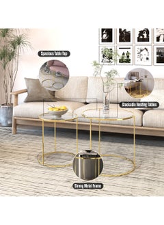 RIGID Steel Nesting Tables set of 2 with Glass Top Gold 58x58x58cm  - Image 4