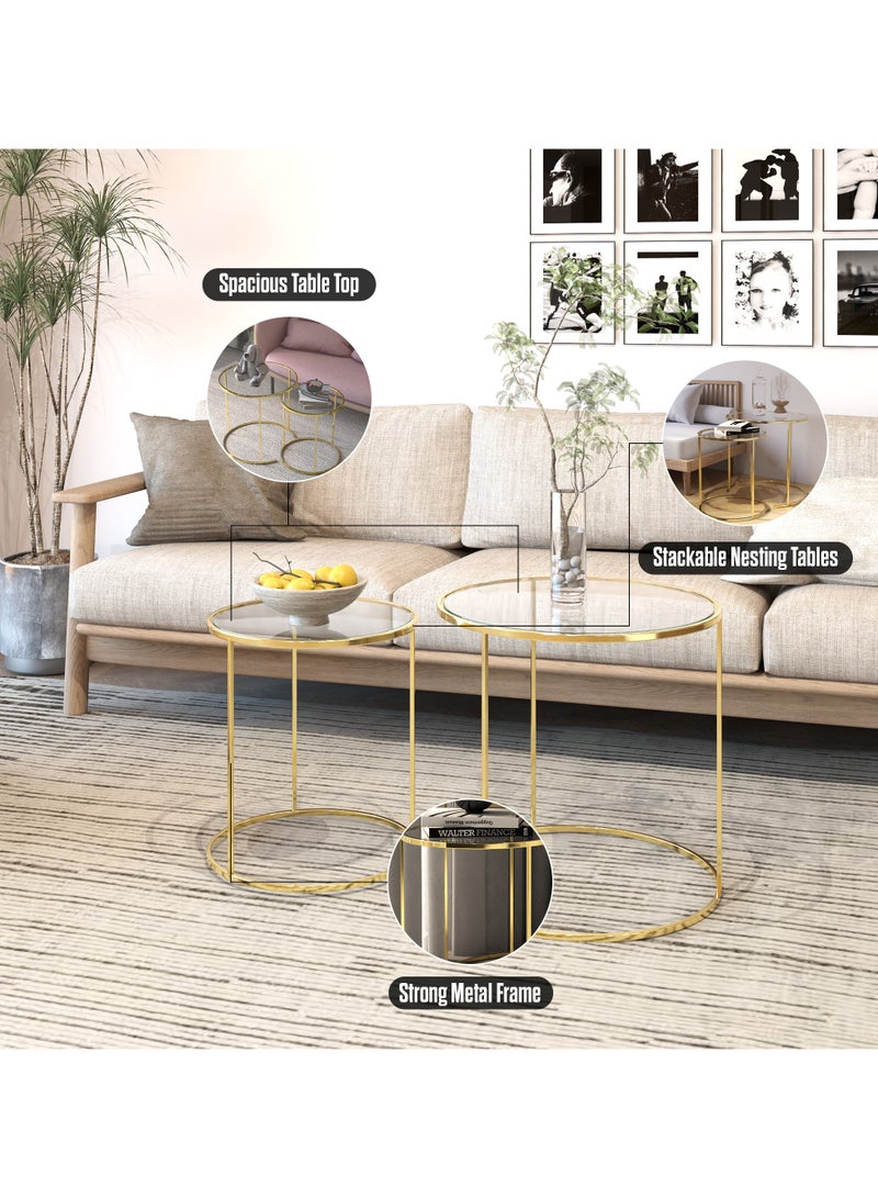 RIGID Steel Nesting Tables set of 2 with Glass Top Gold 58x58x58cm  - Image 4