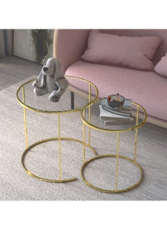 RIGID Steel Nesting Tables set of 2 with Glass Top Gold 58x58x58cm  - Image 5