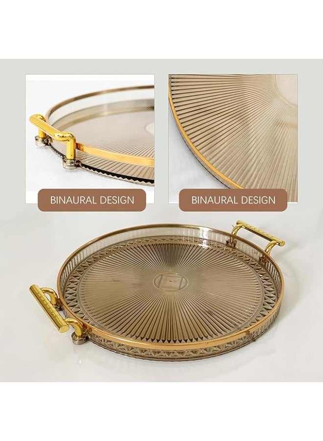 DUNISO صواني تقديم مع مقابض، صينية فواكه، صينية دائرية زخرفية لطاولة القهوة في المنزل، قوية ومتينة، لغرفة النوم، طاولة السرير، خزانة الملابس، غرفة المعيشة، غرفة الطعام، كهرماني - Image 3