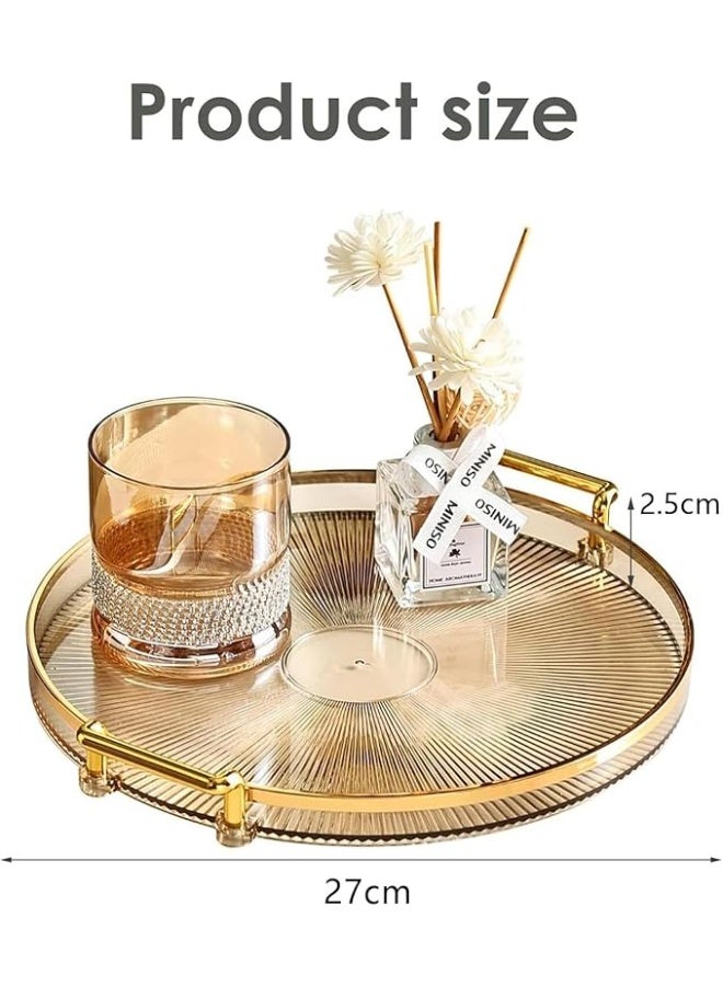 DUNISO صواني تقديم مع مقابض، صينية فواكه، صينية دائرية زخرفية لطاولة القهوة في المنزل، قوية ومتينة، لغرفة النوم، طاولة السرير، خزانة الملابس، غرفة المعيشة، غرفة الطعام، كهرماني - Image 5