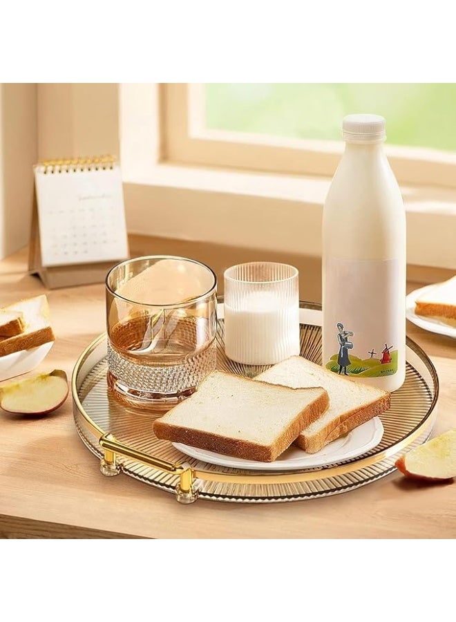 DUNISO صواني تقديم مع مقابض، صينية فواكه، صينية دائرية زخرفية لطاولة القهوة في المنزل، قوية ومتينة، لغرفة النوم، طاولة السرير، خزانة الملابس، غرفة المعيشة، غرفة الطعام، كهرماني - Image 4