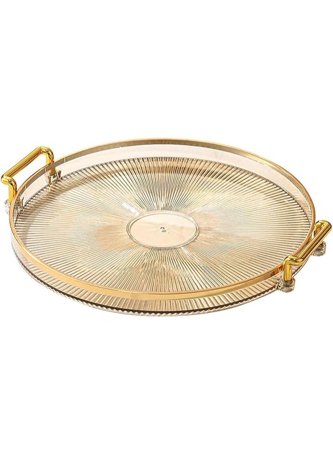 DUNISO صواني تقديم مع مقابض، صينية فواكه، صينية دائرية زخرفية لطاولة القهوة في المنزل، قوية ومتينة، لغرفة النوم، طاولة السرير، خزانة الملابس، غرفة المعيشة، غرفة الطعام، كهرماني - Image 1