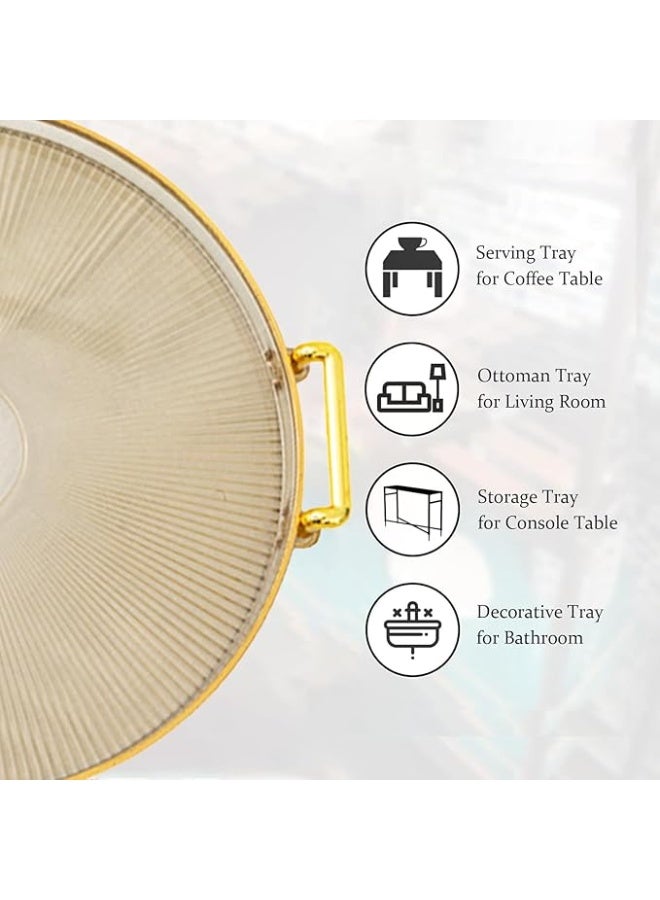 DUNISO صواني تقديم مع مقابض، صينية فواكه، صينية دائرية زخرفية لطاولة القهوة في المنزل، قوية ومتينة، لغرفة النوم، طاولة السرير، خزانة الملابس، غرفة المعيشة، غرفة الطعام، كهرماني - Image 2