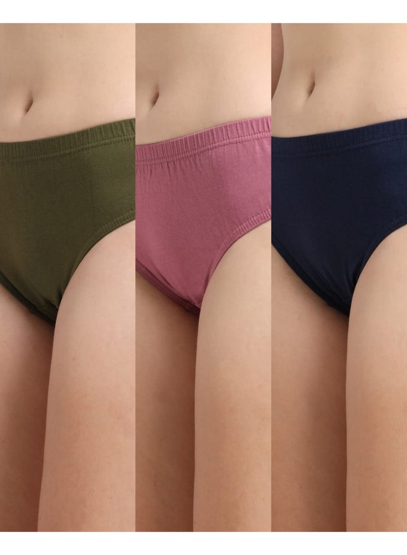 DUJE Women’s Plain Panties (3-Pack Combo 1 – Green, Pink & Blue) | 95% Cotton 5% Spandex | Soft, Stretchable, Breathable, Sweat-Absorbing, Anti-Bacterial & Odour-Free Innerwear - Image 1
