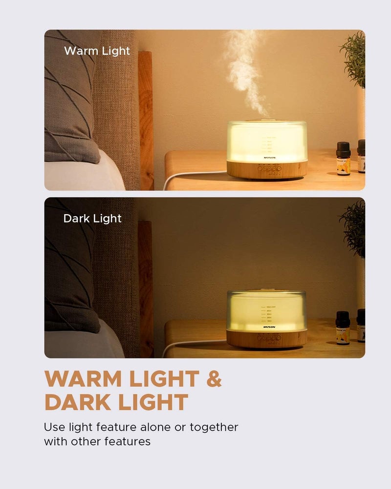 MUSON 500ml muson Essential Oil Diffuser Sound Machine Combo Diffuser for Aromatherapy Fragrant Oil Cool Mist Humidifier with Natural Sound Music & Warm Night Light, Auto Off, White - Image 4