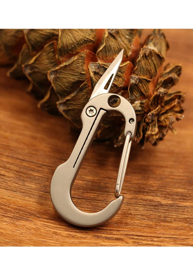 Titanium Carabiner with Folding Knife, Small Edc Multitool Keychain, Protable Clip Box Cutter, Foldable Pocket Knife Carabiner for Outdoor, Office, Camping, Hiking