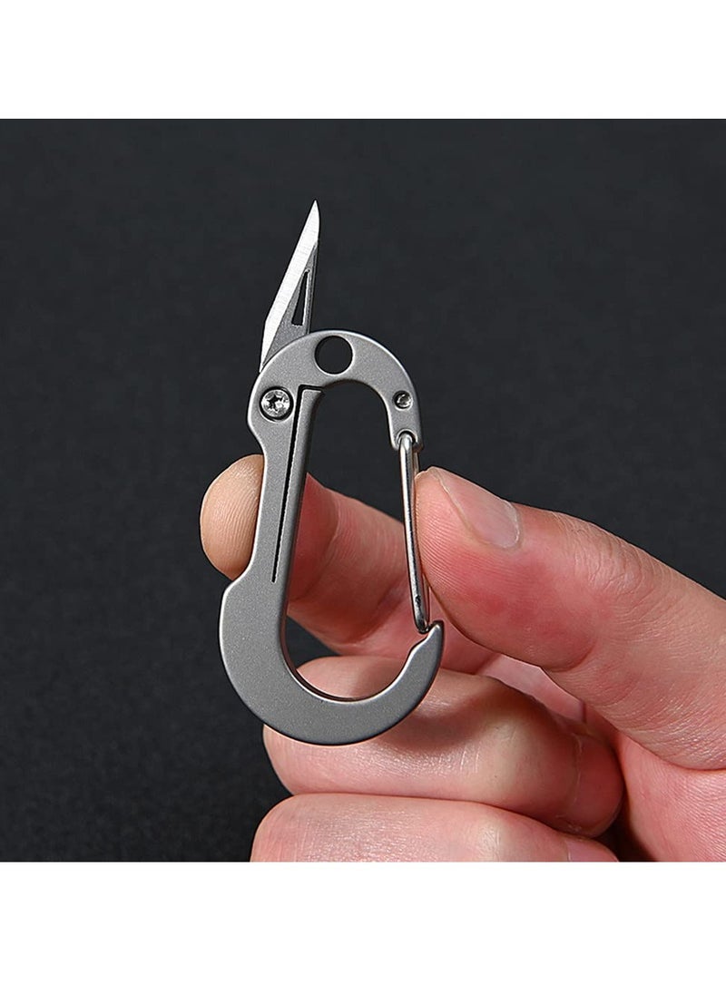 Titanium Carabiner with Folding Knife, Small Edc Multitool Keychain, Protable Clip Box Cutter, Foldable Pocket Knife Carabiner for Outdoor, Office, Camping, Hiking