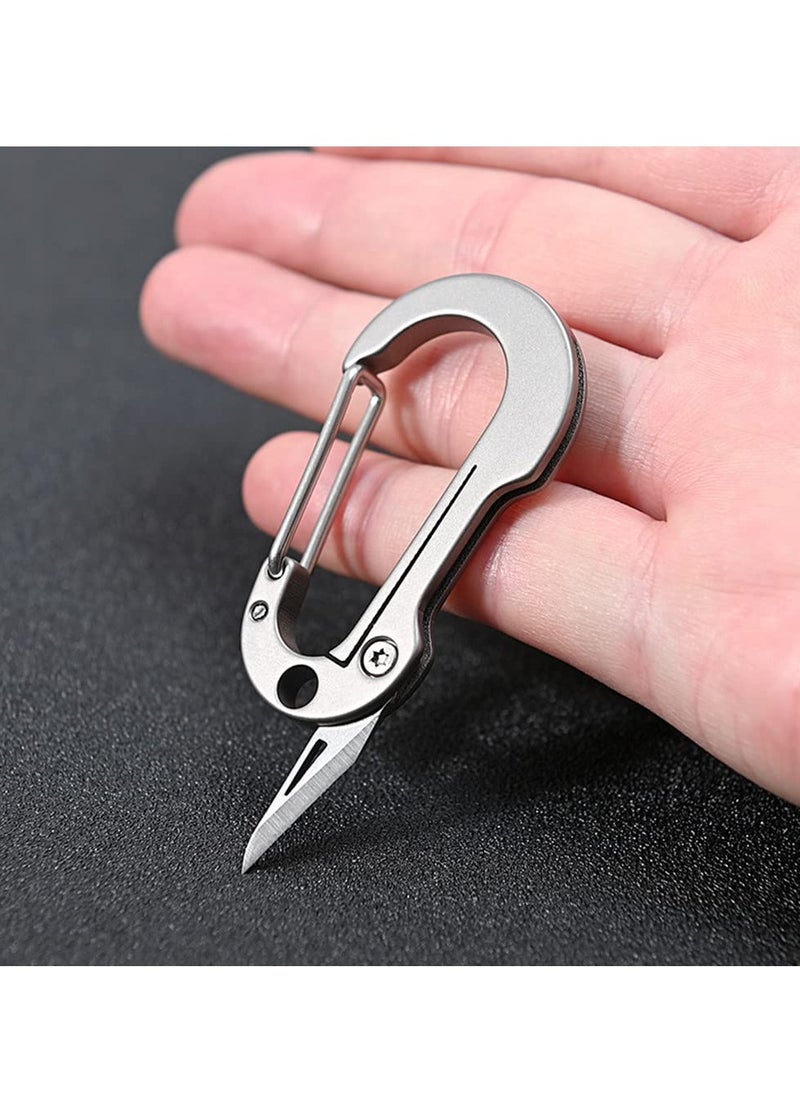 Titanium Carabiner with Folding Knife, Small Edc Multitool Keychain, Protable Clip Box Cutter, Foldable Pocket Knife Carabiner for Outdoor, Office, Camping, Hiking