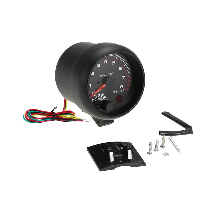 3.75''Automobile Refitted Instrument Black White Light Tachometer 0-8000 Pointer Tachometer 92mm - Image 1