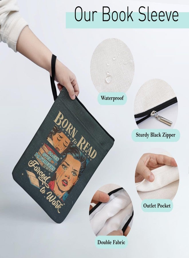 حقيبة غلاف كتاب عتيقة بتصميم "وُلدتُ لأقرأ، أُجبرتُ على العمل"، هدية مثالية لزميلات العمل، أو مديرات العمل، أو محبي الكتب، أو أعضاء نوادي القراءة، مقاس 9×12 بوصة. - Image 3