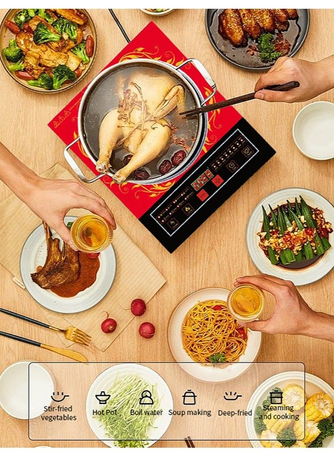 Induction Cooker Infrared Induction Cooker 2200W Only for magnetic cooking utensils，Touch Control,4 Digit LED Display Red and black