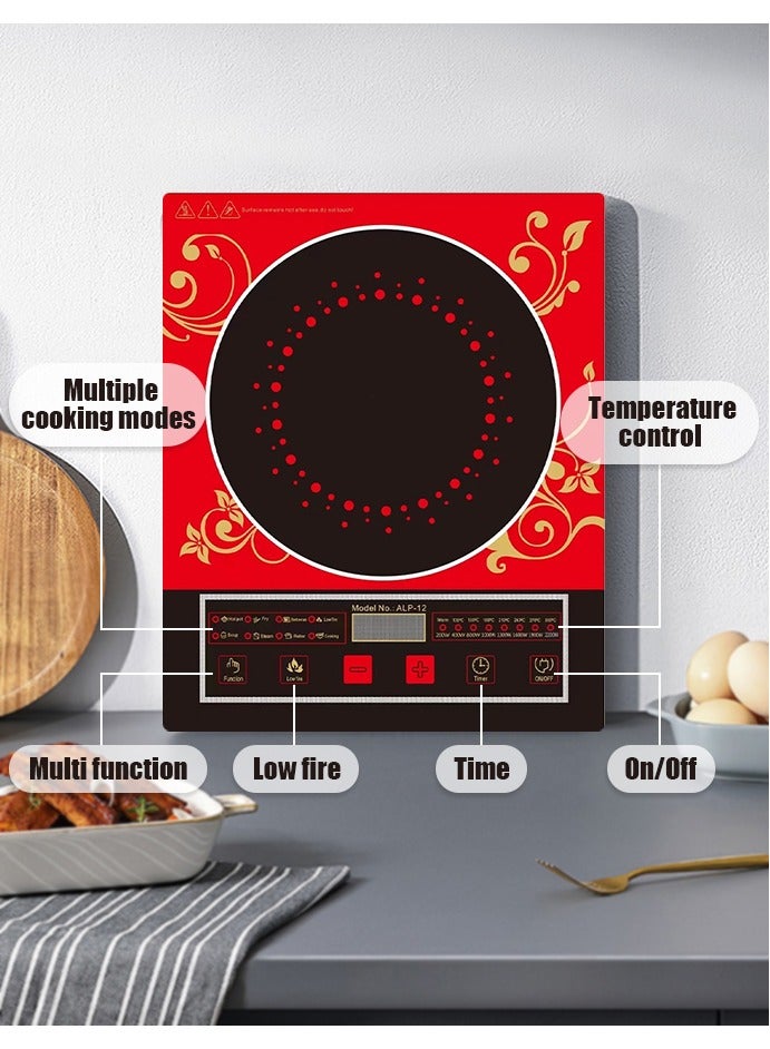 Induction Cooker Infrared Induction Cooker 2200W Only for magnetic cooking utensils，Touch Control,4 Digit LED Display Red and black