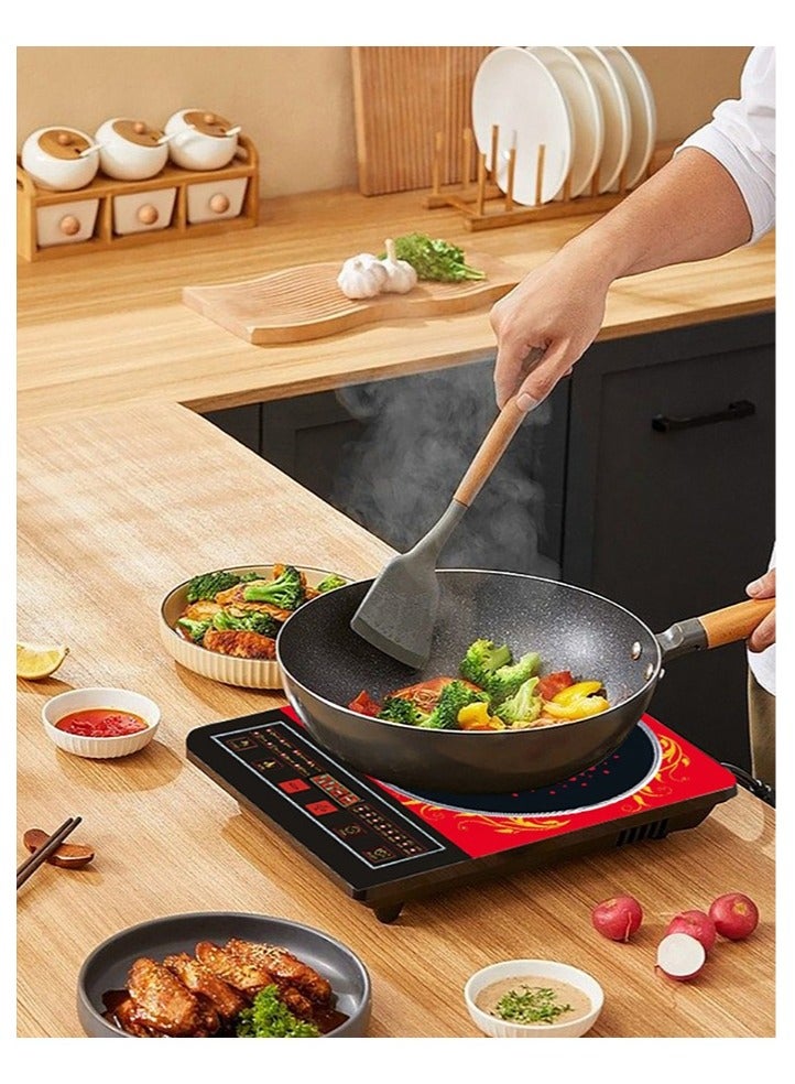 Induction Cooker Infrared Induction Cooker 2200W Only for magnetic cooking utensils，Touch Control,4 Digit LED Display Red and black
