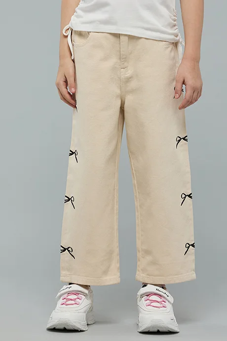 أر أند بي Embroidered Wide Leg Pants With Button Closure