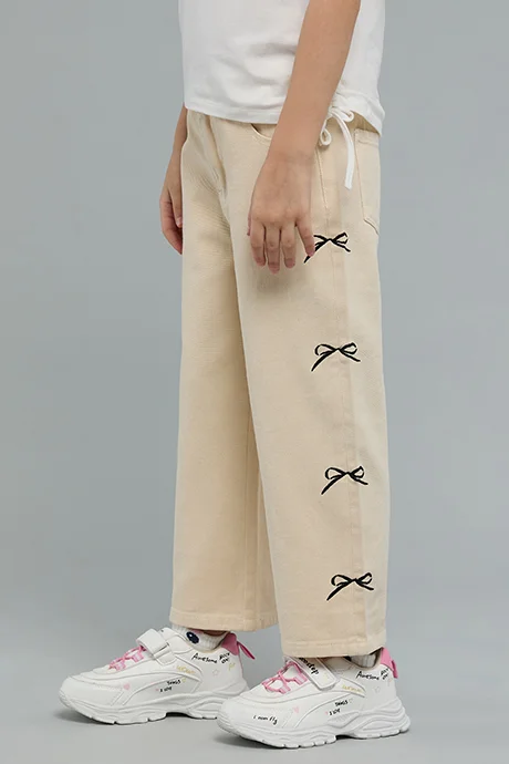 أر أند بي Embroidered Wide Leg Pants With Button Closure