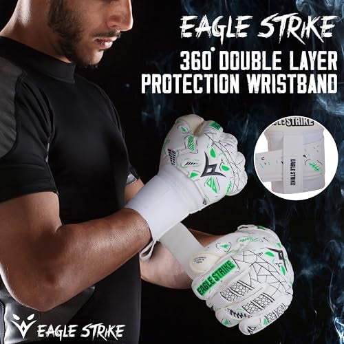 EAGLE STRIKE Soccer Goalie Gloves - Fingers Protection, Sizes 5 to 11, 4mm German Giga Latex Pro-Level Gloves (White, Black & Green, 5) - Image 3