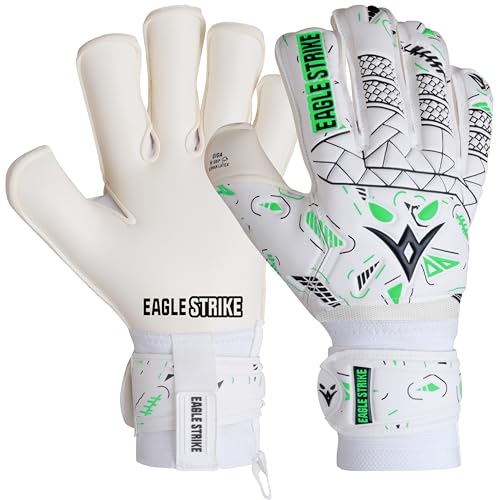 EAGLE STRIKE Soccer Goalie Gloves - Fingers Protection, Sizes 5 to 11, 4mm German Giga Latex Pro-Level Gloves (White, Black & Green, 5) - Image 1