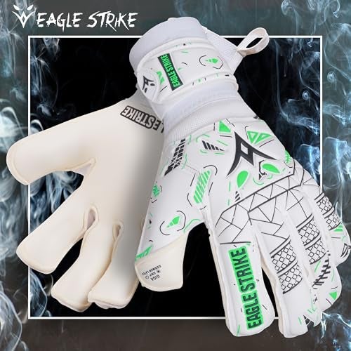 EAGLE STRIKE Soccer Goalie Gloves - Fingers Protection, Sizes 5 to 11, 4mm German Giga Latex Pro-Level Gloves (White, Black & Green, 5) - Image 5