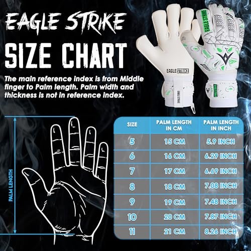 EAGLE STRIKE Soccer Goalie Gloves - Fingers Protection, Sizes 5 to 11, 4mm German Giga Latex Pro-Level Gloves (White, Black & Green, 5) - Image 4