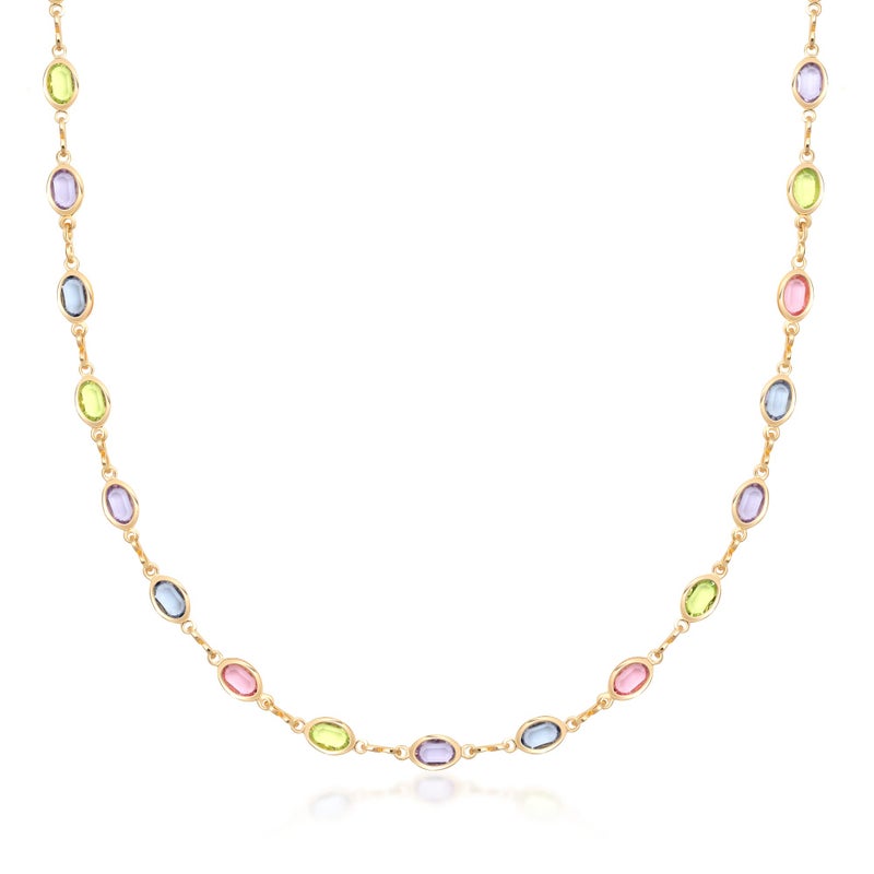 Barzel 18K Gold Plated Oval Multicolor Stone Crystal Necklace for Women - Made In Brazil - Image 1