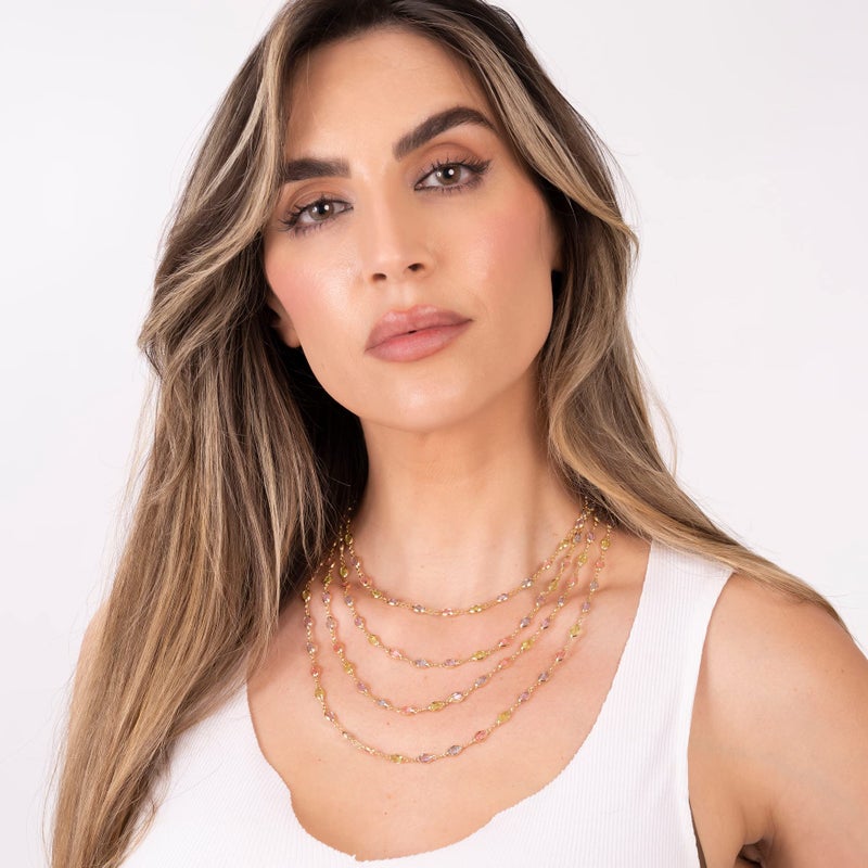 Barzel 18K Gold Plated Oval Multicolor Stone Crystal Necklace for Women - Made In Brazil - Image 4