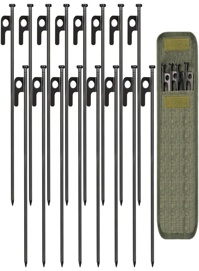 DkOvn 16 Pack 12in Heavy Duty Forged Steel Tent Stakes with Storage Bag, Sharp End for Hard Ground Penetration - Image 1