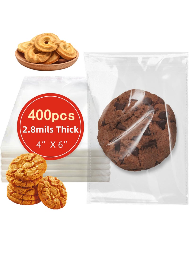 Bincoo 400-Pack Self-Adhesive Clear Plastic Cellophane Cookie Bags for Gift Giving, Candy and Bakery Pastry Packaging White Polka Dot, 4x6 IN - Image 1