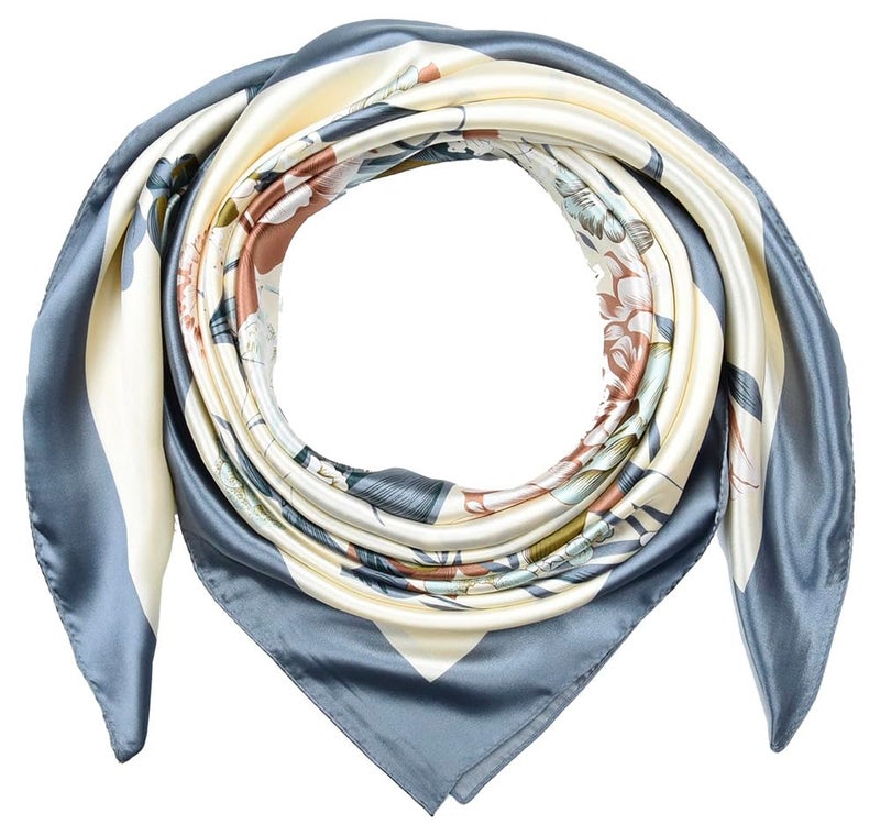 corciova Large Square Silk Like Lightweight Scarf Hair Wrap Women Grey Flower Curly Headband Tie Sleeping at Night Fashion - Image 1