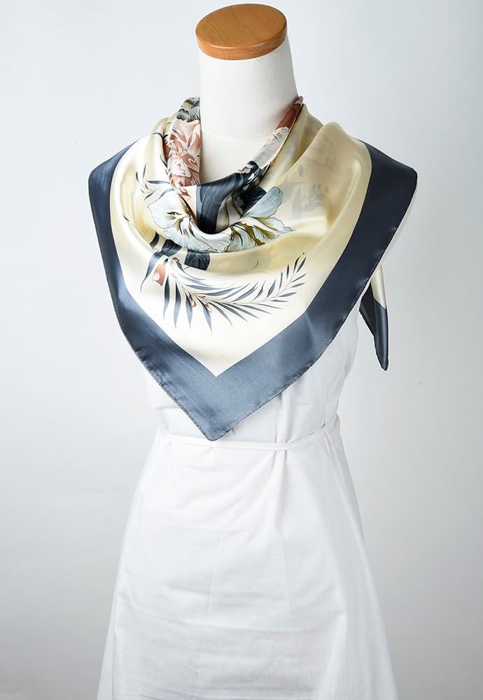 corciova Large Square Silk Like Lightweight Scarf Hair Wrap Women Grey Flower Curly Headband Tie Sleeping at Night Fashion - Image 4