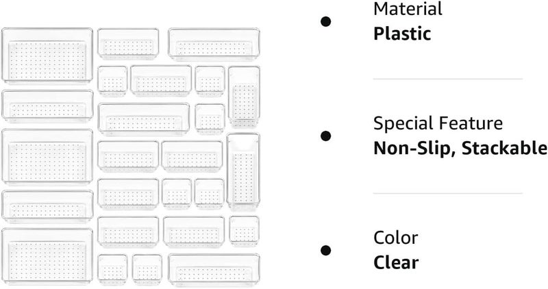 ROKTRY 25 PCS Drawer Organiser, Clear Plastic Drawer Organiser Bins Containers for Bathroom and Vanity Storage, Home Organization for Makeup, Kitchen Utensils - Image 3