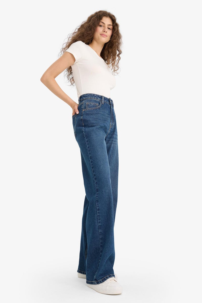 DeFacto Blue Woman Regular Hem Jean Look Trousers Casual - Image 2