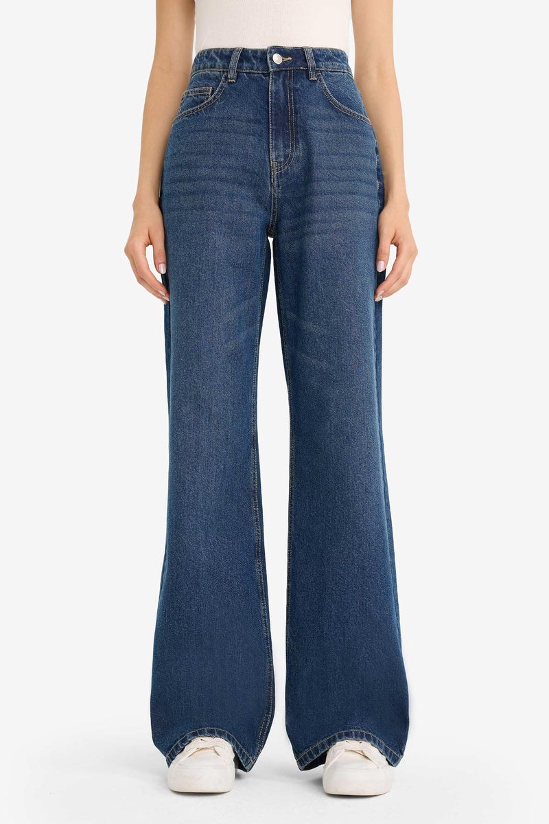 DeFacto Blue Woman Regular Hem Jean Look Trousers Casual - Image 5