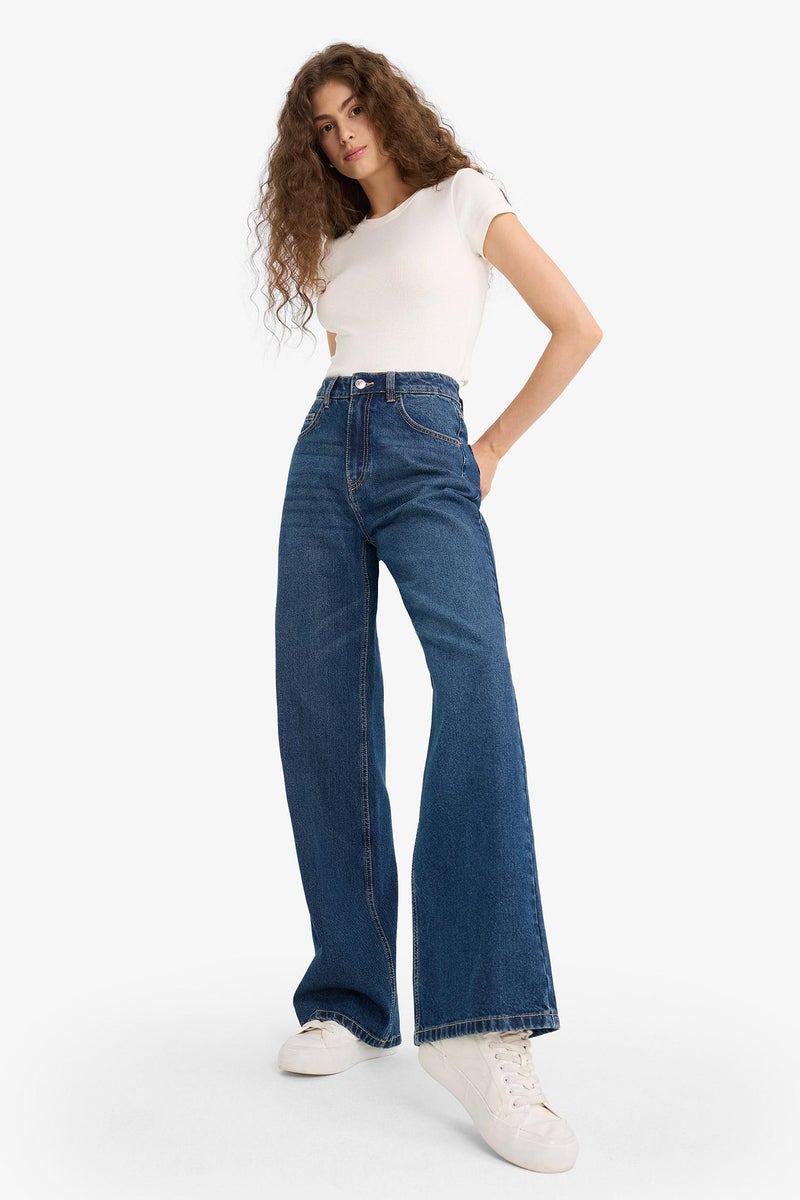 DeFacto Blue Woman Regular Hem Jean Look Trousers Casual - Image 4