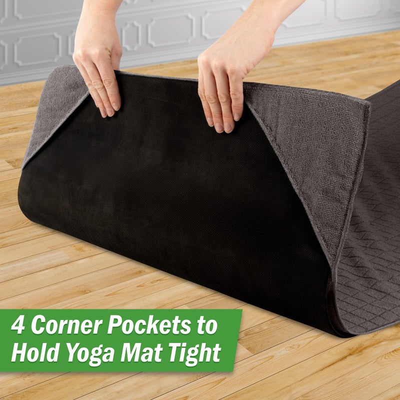 Wakeman Yoga Mat Towel and Gym Towel Set - 2-Piece Non Slip Set for Hot Yoga, Pilates, and Gym - 72â€ x 24â€ Sweat Absorbent and Quick Drying Blanket with Corner Pockets for Mats by Wakeman (Gray) - Image 4