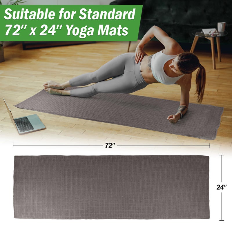 Wakeman Yoga Mat Towel and Gym Towel Set - 2-Piece Non Slip Set for Hot Yoga, Pilates, and Gym - 72â€ x 24â€ Sweat Absorbent and Quick Drying Blanket with Corner Pockets for Mats by Wakeman (Gray) - Image 2