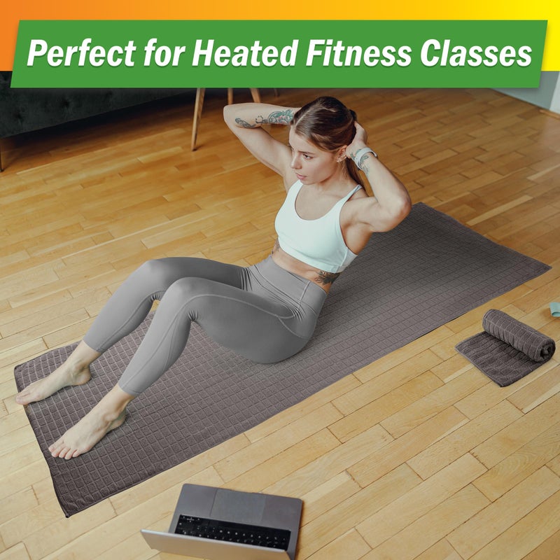 Wakeman Yoga Mat Towel and Gym Towel Set - 2-Piece Non Slip Set for Hot Yoga, Pilates, and Gym - 72â€ x 24â€ Sweat Absorbent and Quick Drying Blanket with Corner Pockets for Mats by Wakeman (Gray) - Image 3