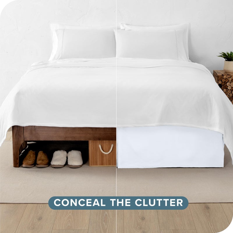 Bare Home Queen Bed Skirt - 15-Inch Tailored Drop Easy Fit - Bed Skirt for Beds - Center & Corner Pleats (Queen, White) - Image 3