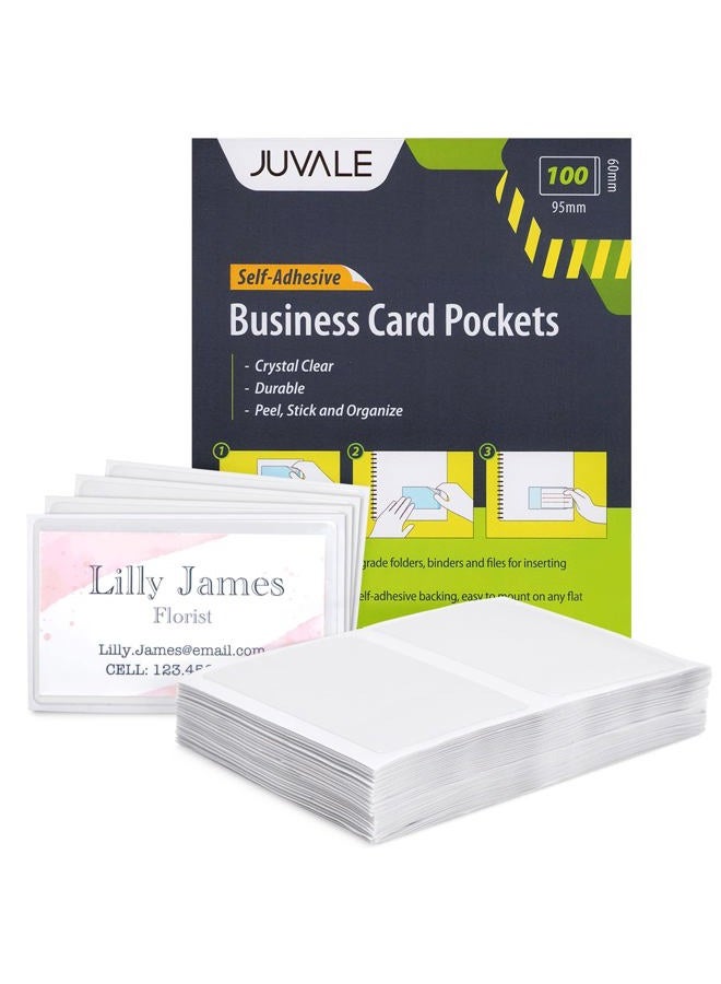 Juvale 100-Pack Clear Business Card Pockets Holders 9.5x5 cm, Self-Adhesive Side Load Plastic Protector, Sleeves Labels, Bulk Set for Storage, Organisation, Labelling Bins, Folders, Files - Image 1