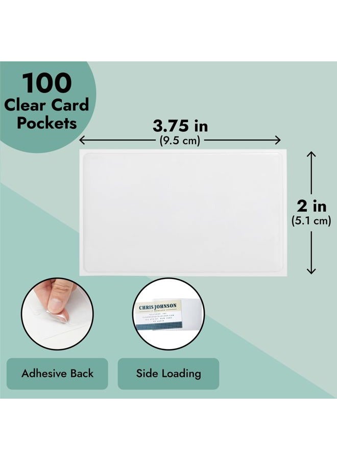 Juvale 100-Pack Clear Business Card Pockets Holders 9.5x5 cm, Self-Adhesive Side Load Plastic Protector, Sleeves Labels, Bulk Set for Storage, Organisation, Labelling Bins, Folders, Files - Image 5