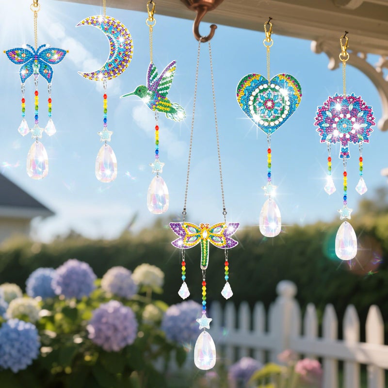YUNVI 6 Pcs Diamonds Paintings Suncatcher, Double Sided 3D Diamonds Paintings Wind Chime Paint by Number, Diamond Paintings Hanging Ornaments for Adults Home Garden - Image 3