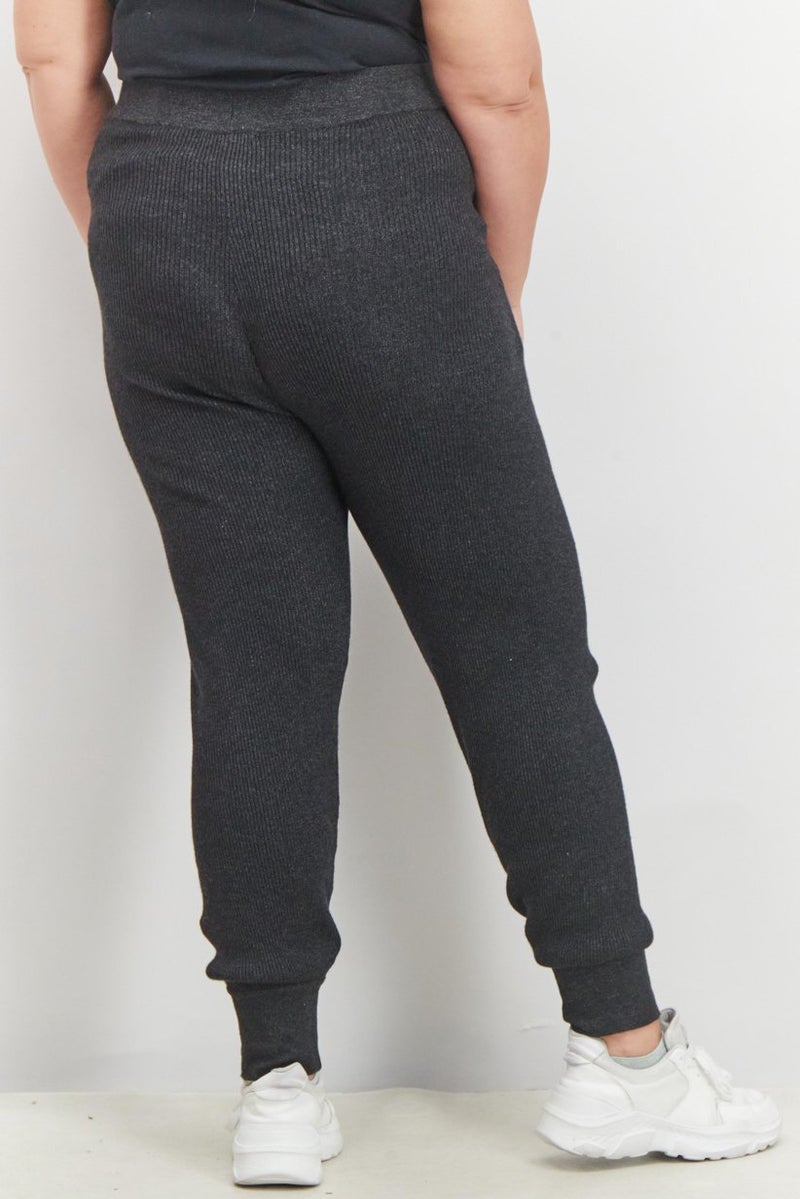 Black Tape Women Trendy Plus Size Ribbed Jogger Pants, Dark Charcoal Mix - Image 4