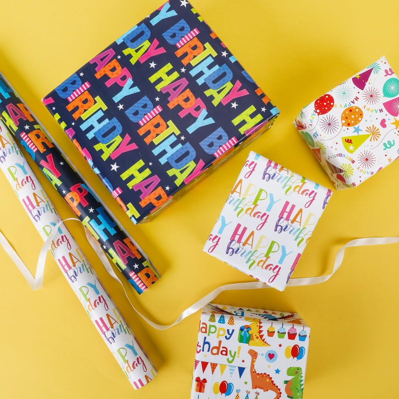 NESCCI Birthday Wrapping Paper,Birthday Gift Wrapping Paper,Wrapping Paper Roll-17 Inch X 32.8 Feet Per roll,Colorful Happy Birthdays Pattern For Boys Girls, Perfect For Birthdays Party, Baby Shower - Image 4