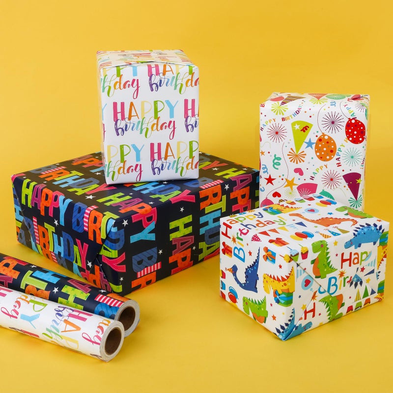 NESCCI Birthday Wrapping Paper,Birthday Gift Wrapping Paper,Wrapping Paper Roll-17 Inch X 32.8 Feet Per roll,Colorful Happy Birthdays Pattern For Boys Girls, Perfect For Birthdays Party, Baby Shower - Image 5