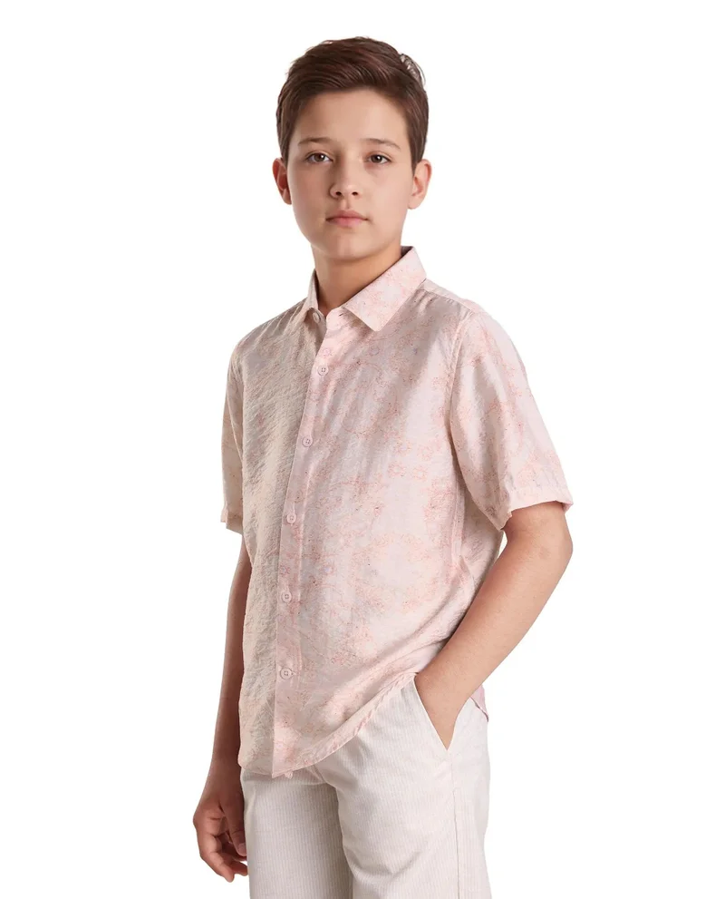 Rare Ones Rare Ones Kids Pel Dusky Pink Viscose Blend Printed Button Closure Regular Fit Shirt